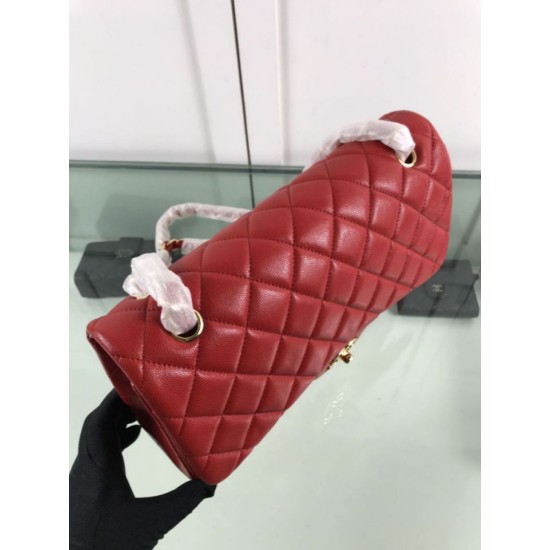 Fake Large Classic Handbag Grained Calfskin &amp; Gold-Tone Metal A56800 Red Replica