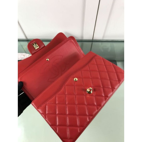Fake Large Classic Handbag Grained Calfskin &amp; Gold-Tone Metal A56800 Red Replica