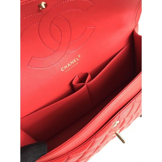 Fake Large Classic Handbag Grained Calfskin &amp; Gold-Tone Metal A56800 Red Replica