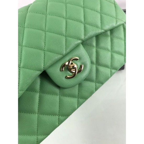 Fake Large Classic Handbag Grained Calfskin &amp; Gold-Tone Metal A56800 Green Replica