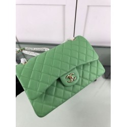 Fake Large Classic Handbag Grained Calfskin &amp; Gold-Tone Metal A56800 Green Replica