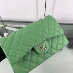Fake Large Classic Handbag Grained Calfskin &amp; Gold-Tone Metal A56800 Green Replica