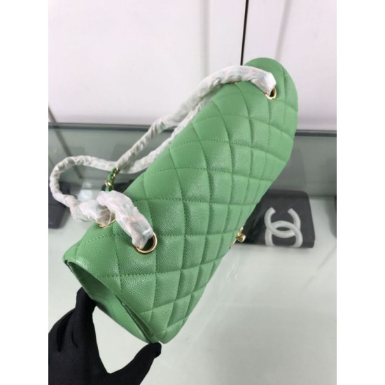 Fake Large Classic Handbag Grained Calfskin &amp; Gold-Tone Metal A56800 Green Replica