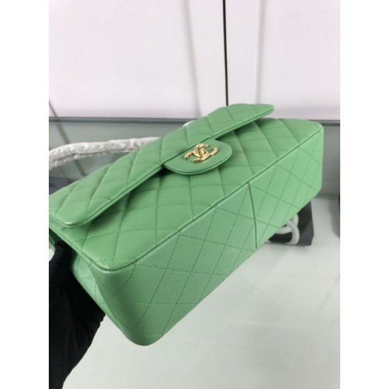 Fake Large Classic Handbag Grained Calfskin &amp; Gold-Tone Metal A56800 Green Replica