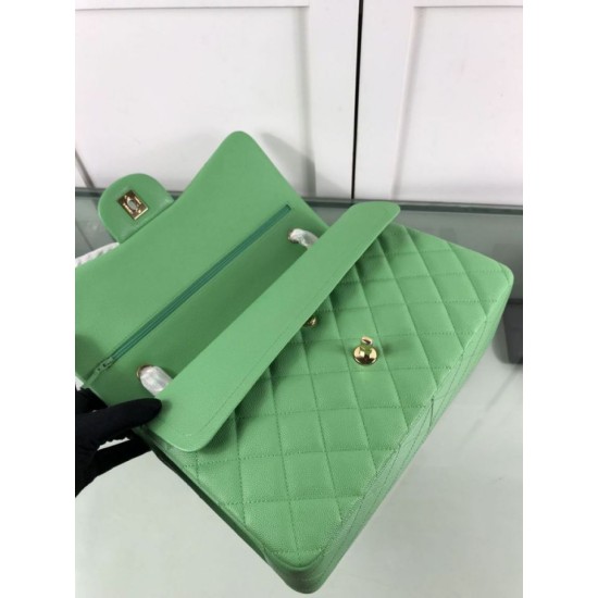 Fake Large Classic Handbag Grained Calfskin &amp; Gold-Tone Metal A56800 Green Replica