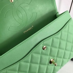 Fake Large Classic Handbag Grained Calfskin &amp; Gold-Tone Metal A56800 Green Replica