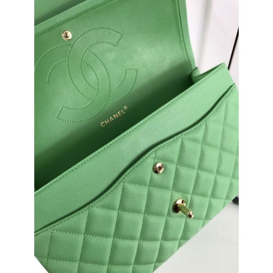 Fake Large Classic Handbag Grained Calfskin &amp; Gold-Tone Metal A56800 Green Replica