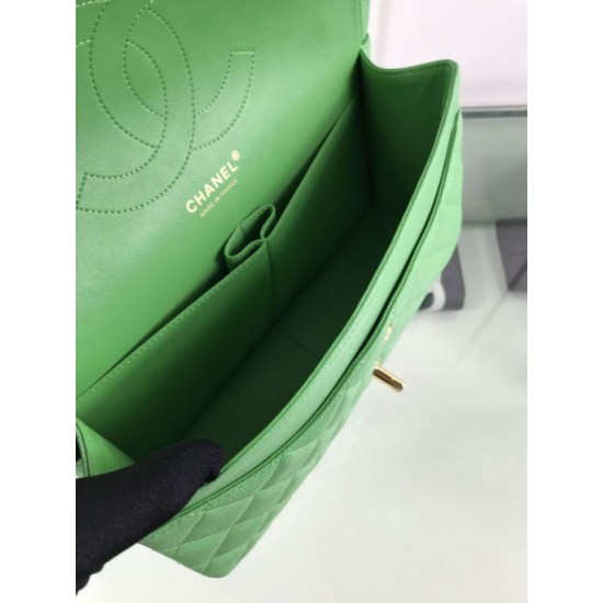 Fake Large Classic Handbag Grained Calfskin &amp; Gold-Tone Metal A56800 Green Replica