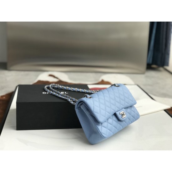 Replica Classic Flap Bag A1112 Sky Blue Silver Hardware