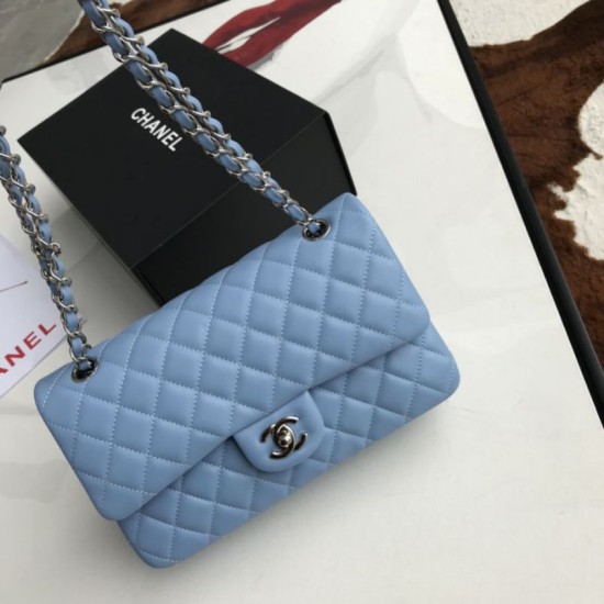 Replica Classic Flap Bag A1112 Sky Blue Silver Hardware