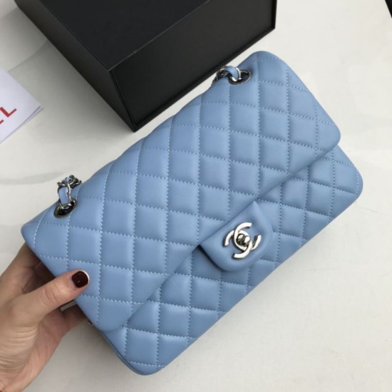 Replica Classic Flap Bag A1112 Sky Blue Silver Hardware