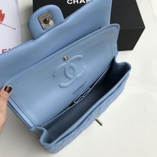 Replica Classic Flap Bag A1112 Sky Blue Silver Hardware