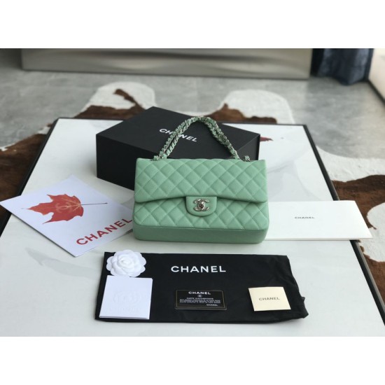 Replica Classic Grained Calfskin Flap Bag A1112 Light Green
