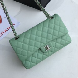 Replica Classic Grained Calfskin Flap Bag A1112 Light Green