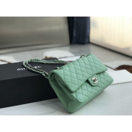 Replica Classic Grained Calfskin Flap Bag A1112 Light Green