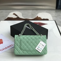 Replica Classic Grained Calfskin Flap Bag A1112 Light Green