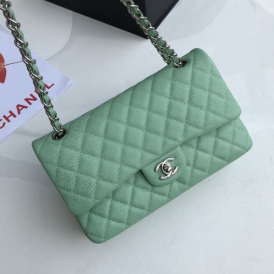 Replica Classic Grained Calfskin Flap Bag A1112 Light Green