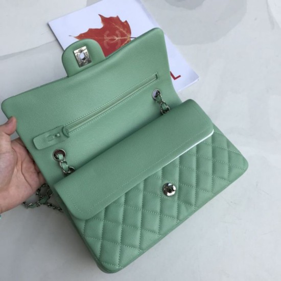 Replica Classic Grained Calfskin Flap Bag A1112 Light Green