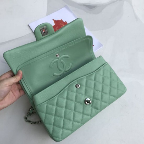 Replica Classic Grained Calfskin Flap Bag A1112 Light Green
