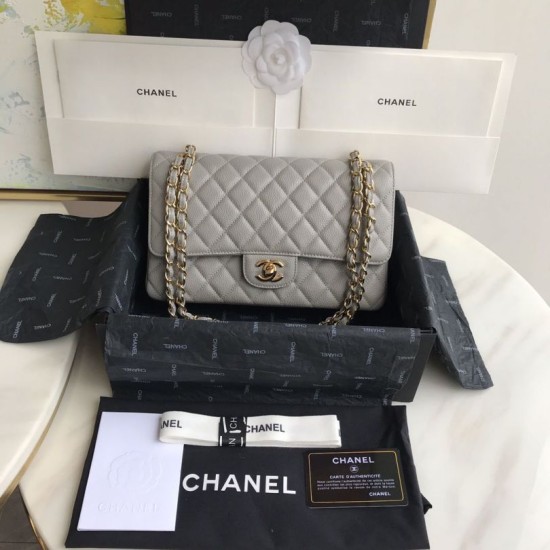 Replica Classic Grained Calfskin Flap Bag A1112 Gray