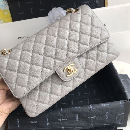 Replica Classic Grained Calfskin Flap Bag A1112 Gray