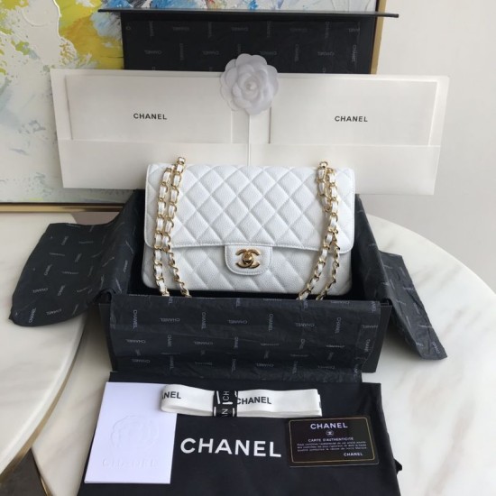 Replica Classic Grained Calfskin Flap Bag A1112 White