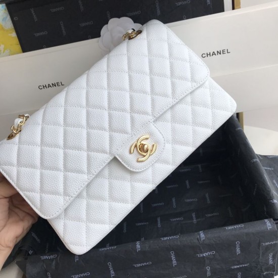 Replica Classic Grained Calfskin Flap Bag A1112 White