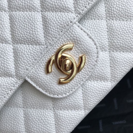 Replica Classic Grained Calfskin Flap Bag A1112 White