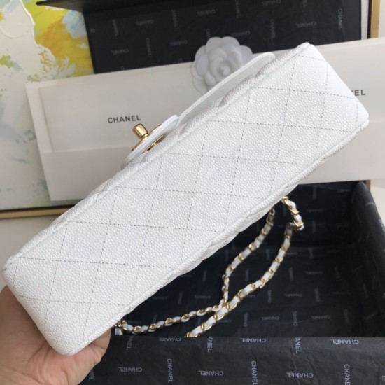 Replica Classic Grained Calfskin Flap Bag A1112 White