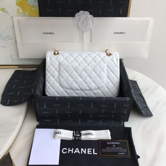 Replica Classic Grained Calfskin Flap Bag A1112 White
