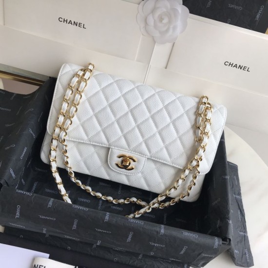 Replica Classic Grained Calfskin Flap Bag A1112 White