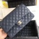 Fake Classic Grained Calfskin Flap Bag A1112 Dark Blue Replica
