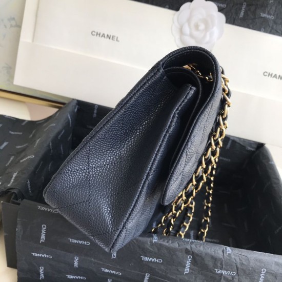 Fake Classic Grained Calfskin Flap Bag A1112 Dark Blue Replica