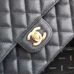 Fake Classic Grained Calfskin Flap Bag A1112 Dark Blue Replica