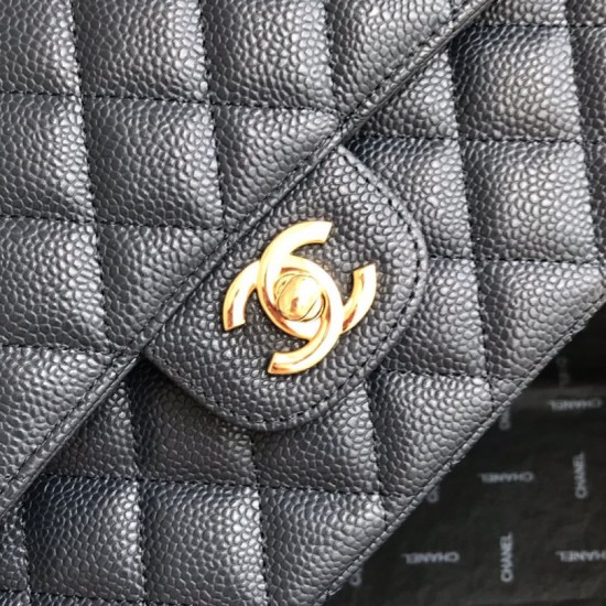 Fake Classic Grained Calfskin Flap Bag A1112 Dark Blue Replica