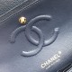 Fake Classic Grained Calfskin Flap Bag A1112 Dark Blue Replica