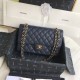 Fake Classic Grained Calfskin Flap Bag A1112 Dark Blue Replica
