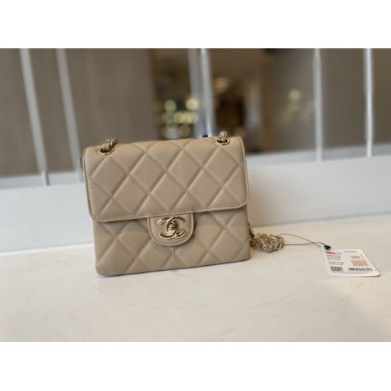Fake Calfskin Mini Sqaure Flap Bag AS2468 Apricot Replica