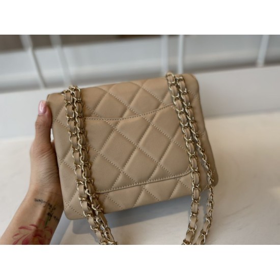 Fake Calfskin Mini Sqaure Flap Bag AS2468 Apricot Replica