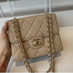 Fake Calfskin Mini Sqaure Flap Bag AS2468 Apricot Replica