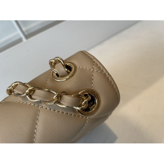 Fake Calfskin Mini Sqaure Flap Bag AS2468 Apricot Replica