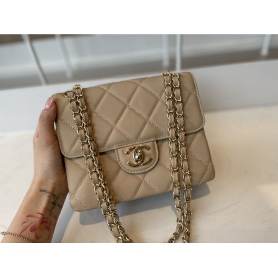 Fake Calfskin Mini Sqaure Flap Bag AS2468 Apricot Replica