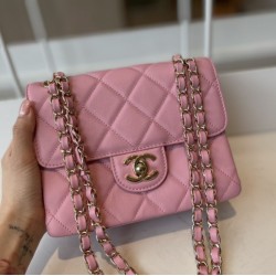 Replica Calfskin Mini Sqaure Flap Bag AS2468 Pink
