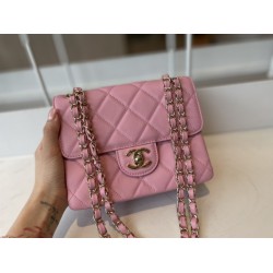 Replica Calfskin Mini Sqaure Flap Bag AS2468 Pink