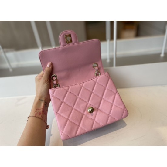 Replica Calfskin Mini Sqaure Flap Bag AS2468 Pink