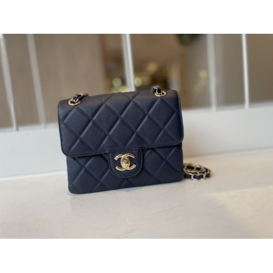 Replica Calfskin Mini Sqaure Flap Bag AS2468 Blue