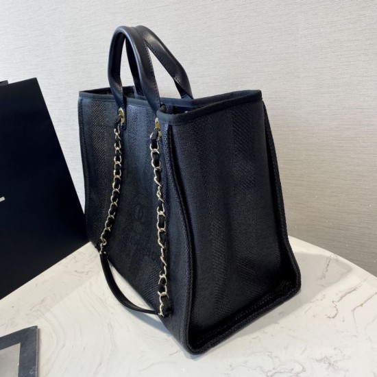 Fake Deauville Mixed Fibers With Pearl Shopping Bag A66941 Black Replica Fake Deauville Mixed Fibers With Pearl Shopping Bag A66941 Black Replica
