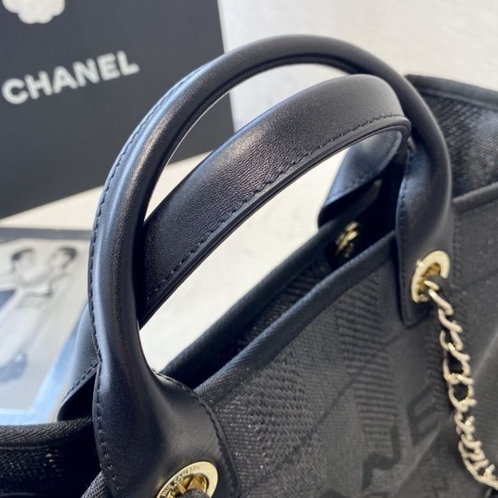 Fake Deauville Mixed Fibers With Pearl Shopping Bag A66941 Black Replica Fake Deauville Mixed Fibers With Pearl Shopping Bag A66941 Black Replica