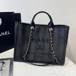 Fake Deauville Mixed Fibers With Pearl Shopping Bag A66941 Black Replica