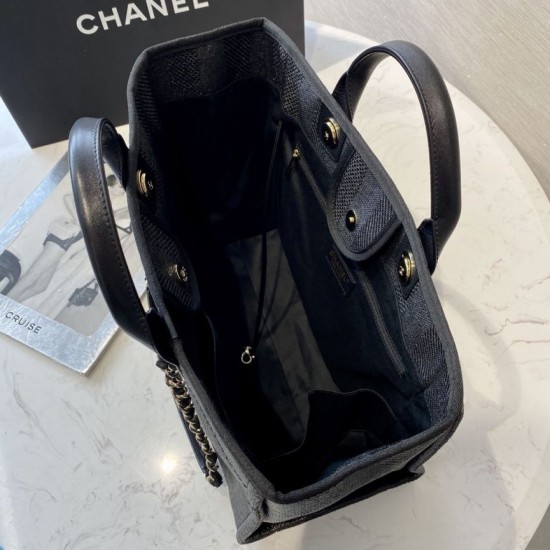 Fake Deauville Mixed Fibers With Pearl Shopping Bag A66941 Black Replica Fake Deauville Mixed Fibers With Pearl Shopping Bag A66941 Black Replica